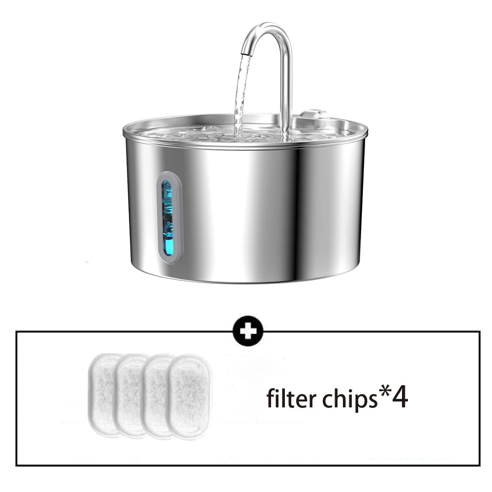 2.2L Automatic Water Fountain Stainless Steel Pet Water Feeder Cat/Dog Drink Bowl Water Dispenser Silent with Window