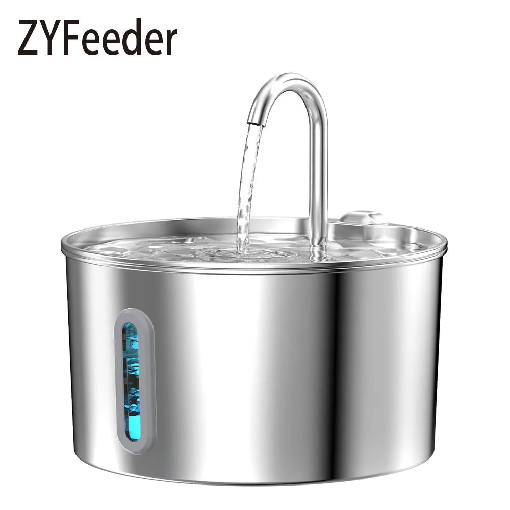 2.2L Automatic Water Fountain Stainless Steel Pet Water Feeder Cat/Dog Drink Bowl Water Dispenser Silent with Window