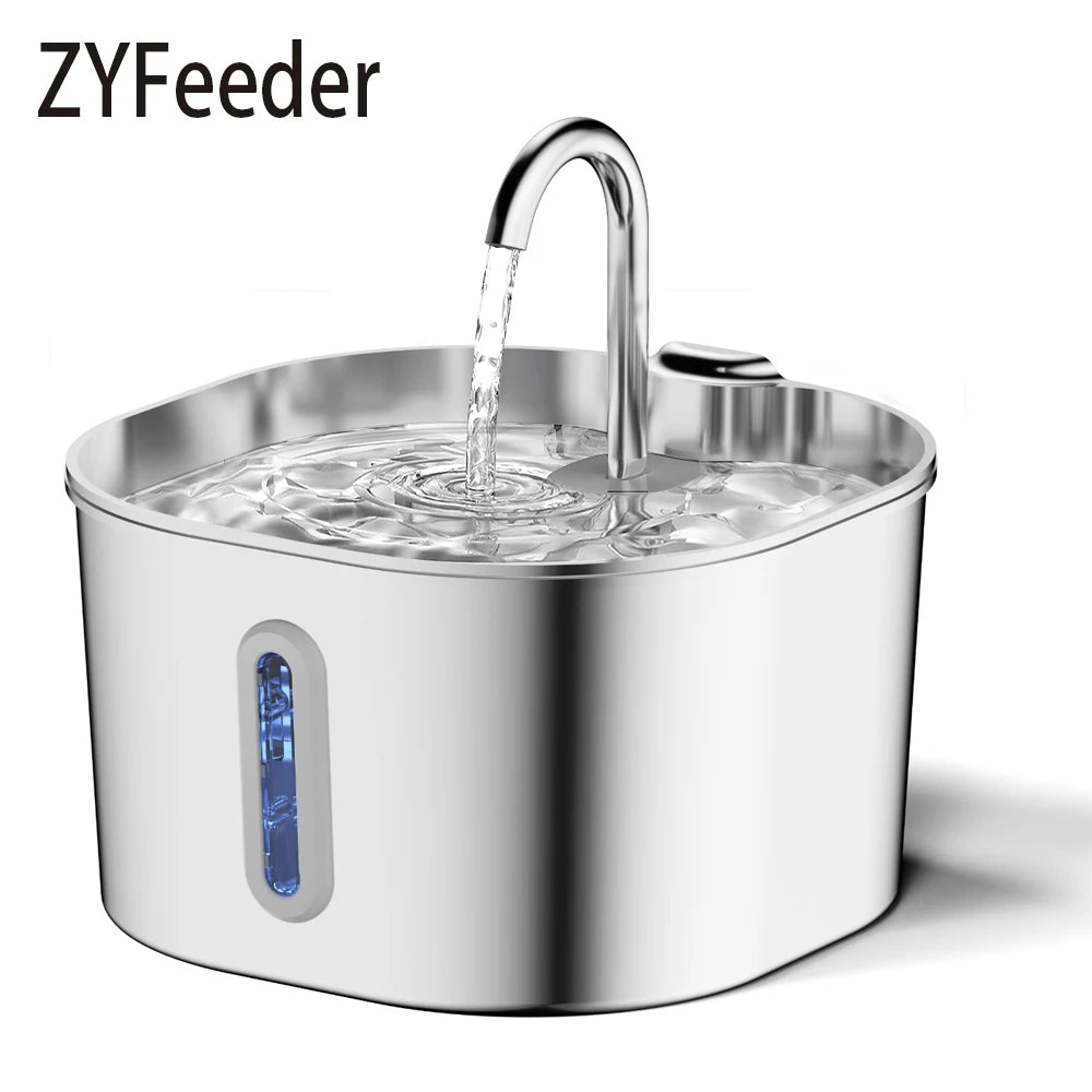 2.2L Automatic Water Fountain Stainless Steel Pet Water Feeder Cat/Dog Drink Bowl Water Dispenser Silent with Window